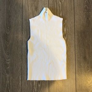 ZARA White Ribbed Mock-collar Sleeveless Top